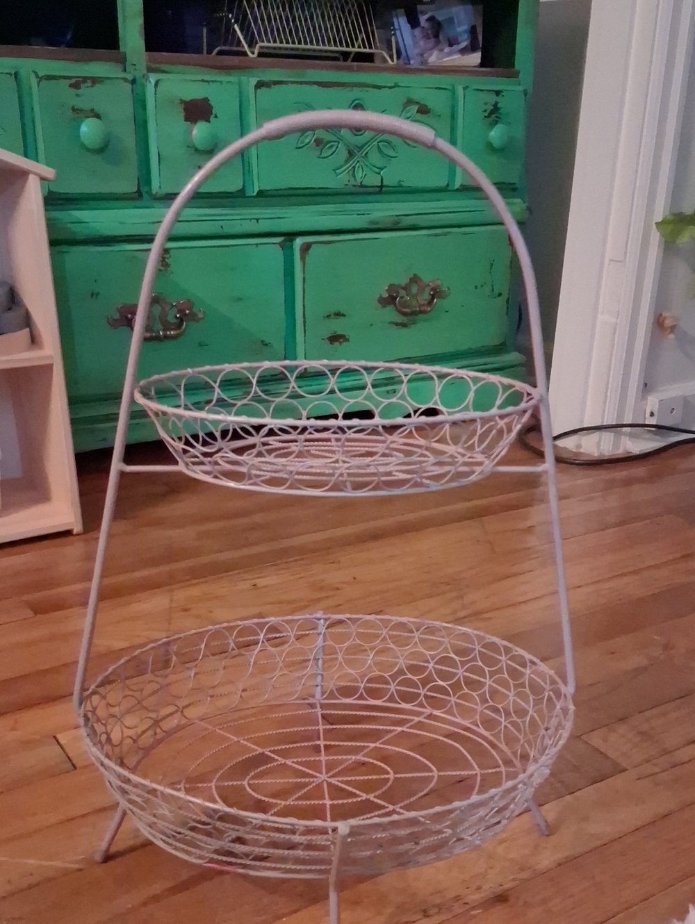 Vintage-Inspired Two-Tier Metal Basket - White
